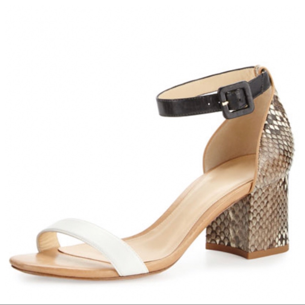 Alexandre Birman Judy Python Embellished Block Heel Sandal